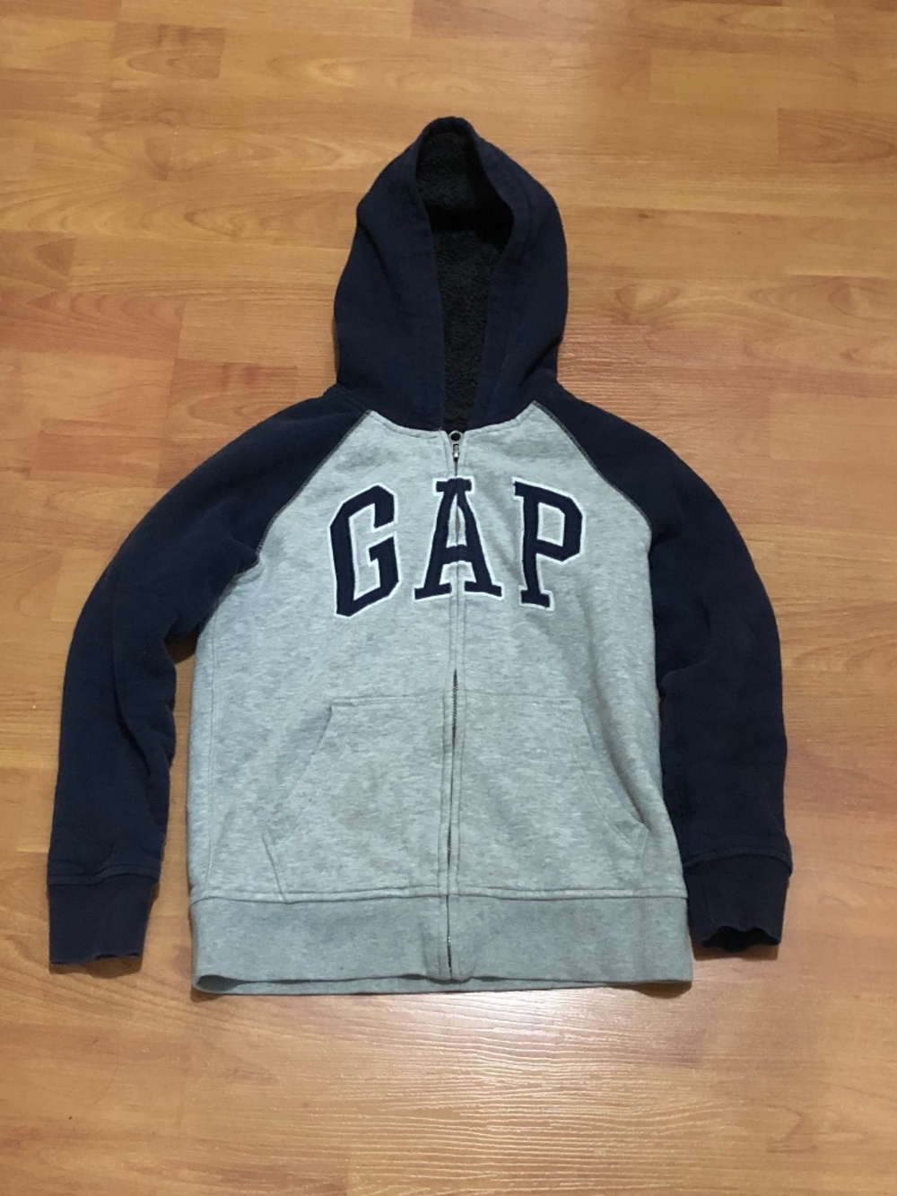 Kids Med Gap Hoodie fleece lined grey blue logo front zip sportswear
